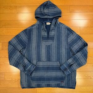 Faherty Brand Mens XL Indigo Dyed Cotton Striped Baja Hoodie Pullover Blue